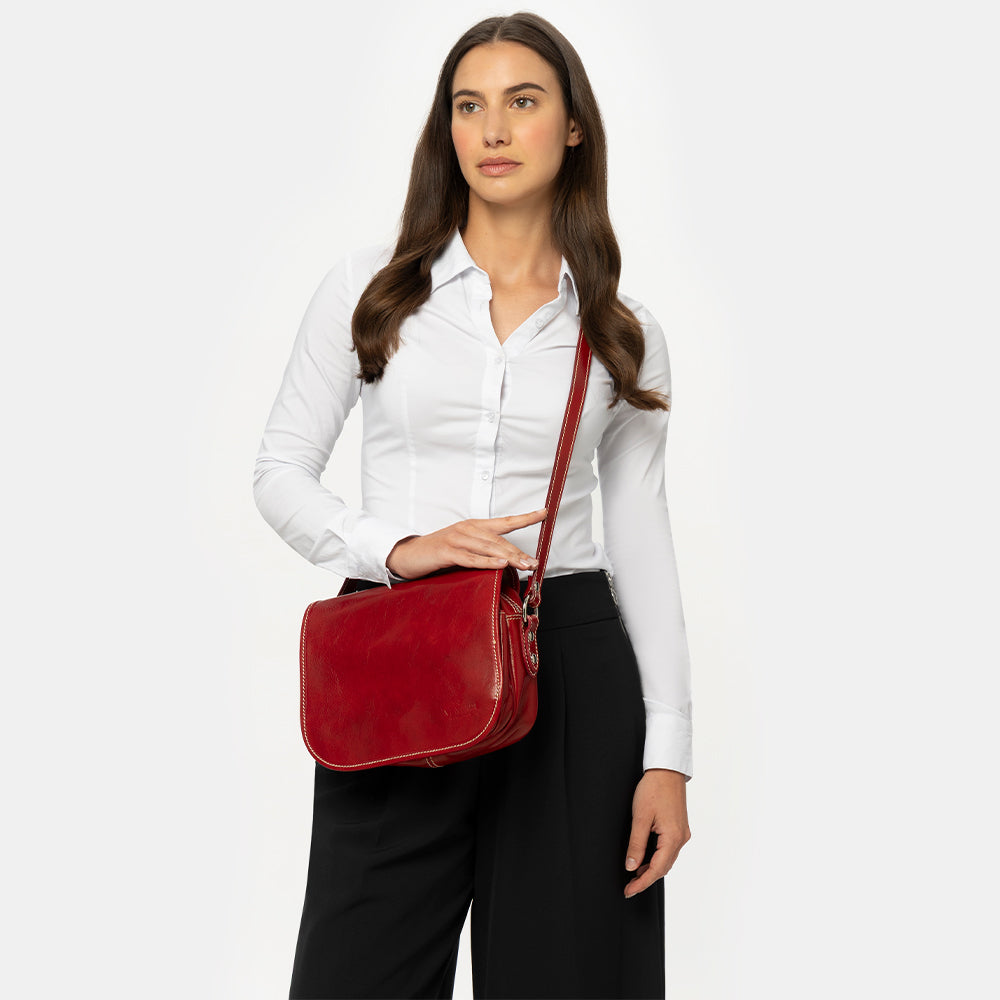 Borsa a Tracolla VIAVERDI in Pelle Rossa Made in Italy linea Firenze