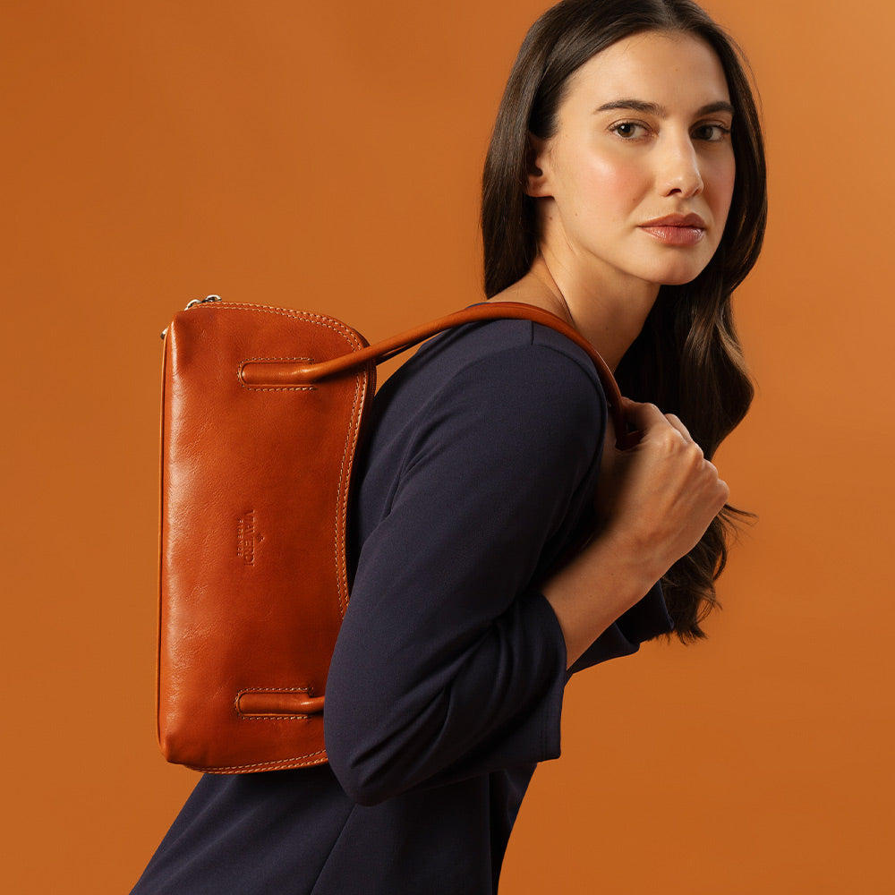 VIAVERDI Umhängetasche aus schwarzem Leder, Made in Italy, Linie Florence