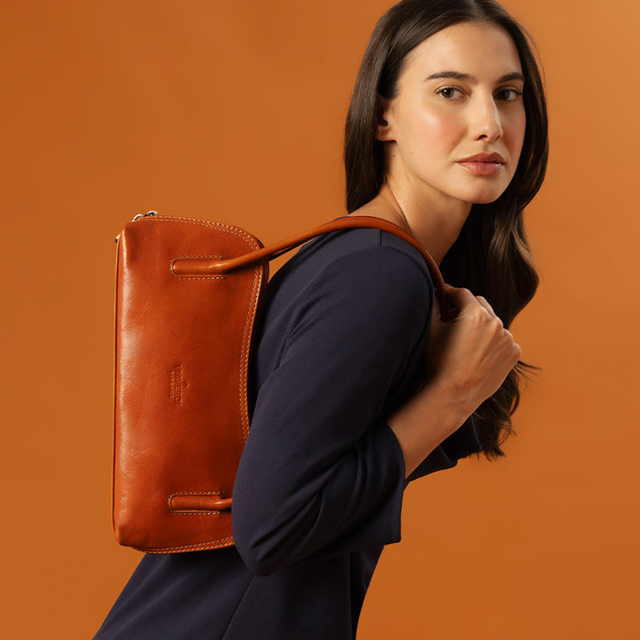 VIAVERDI Umhängetasche aus schwarzem Leder, Made in Italy, Linie Florence