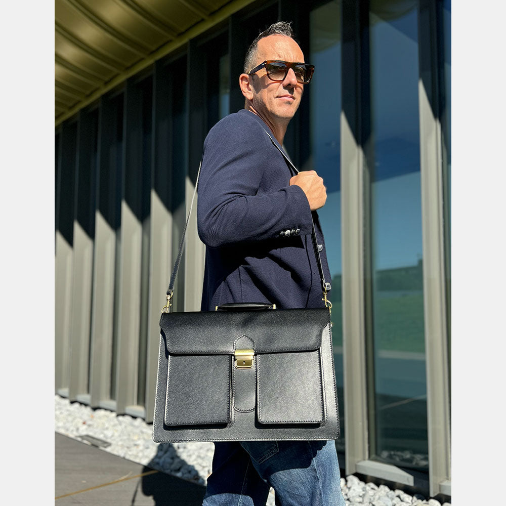 Cartella in Pelle Testa di Moro VIAVERDI Made in Italy - 3 Soffietti Pc 15.6