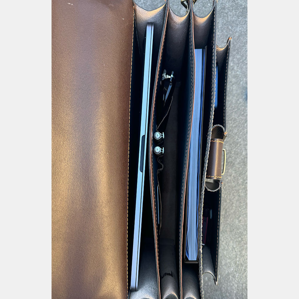 Cartella in Pelle Marrone VIAVERDI Made in Italy - 3 Soffietti Pc 15.6