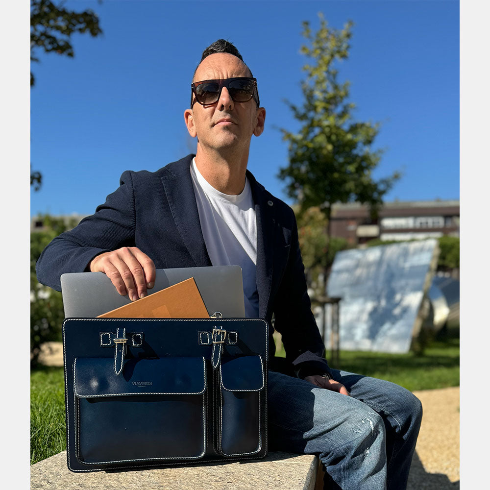 Borsa da Lavoro in Pelle Marrone VIAVERDI Made in Italy - Porta Ombrelli e Pc 15.6