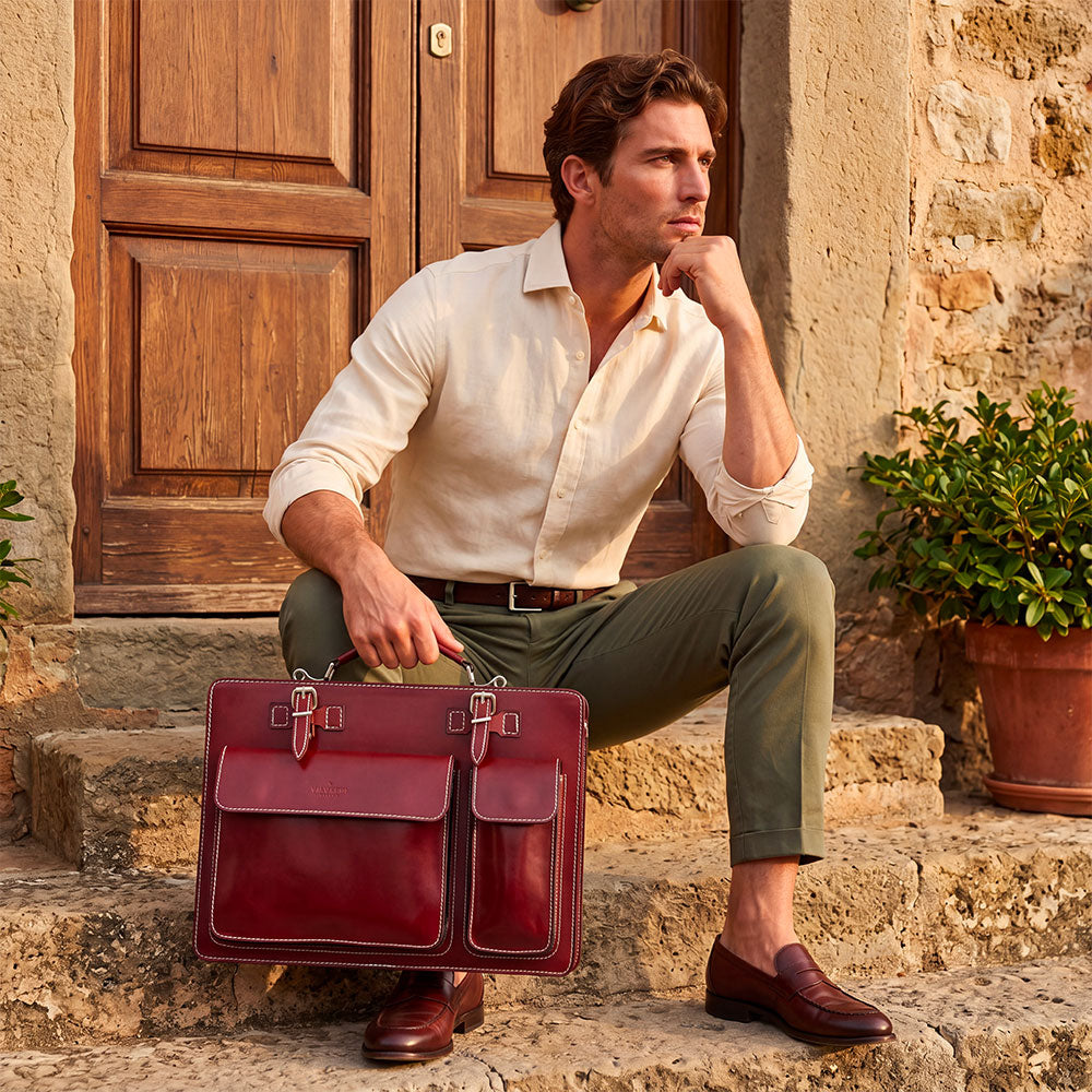 Borsa da Lavoro in Pelle Bordeaux VIAVERDI Made in Italy - Porta Ombrelli e Pc 15.6