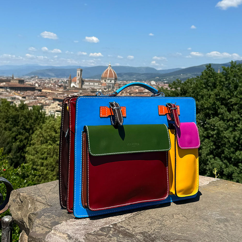 Borsa da Lavoro in Pelle Multicolor VIAVERDI Made in Italy - Porta Ombrelli e Pc 15.6