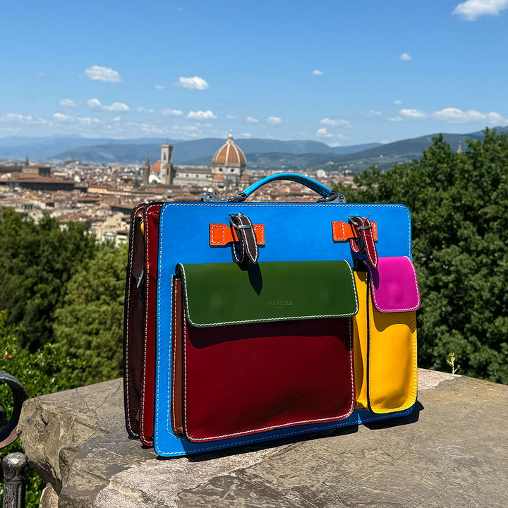 Borsa da Lavoro in Pelle Multicolor VIAVERDI Made in Italy - Porta Ombrelli e Pc 15.6