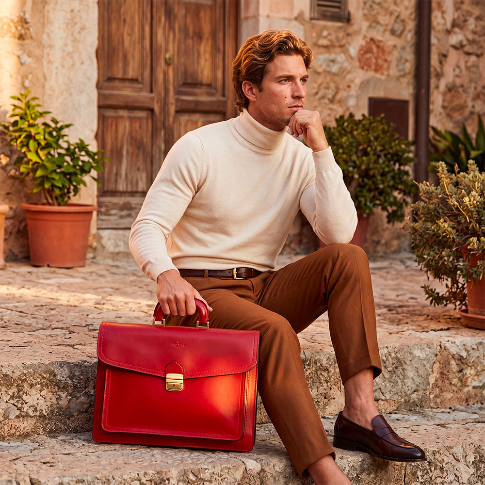 Cartella in Pelle Rossa VIAVERDI Made in Italy - 3 Soffietti Pc 15.6
