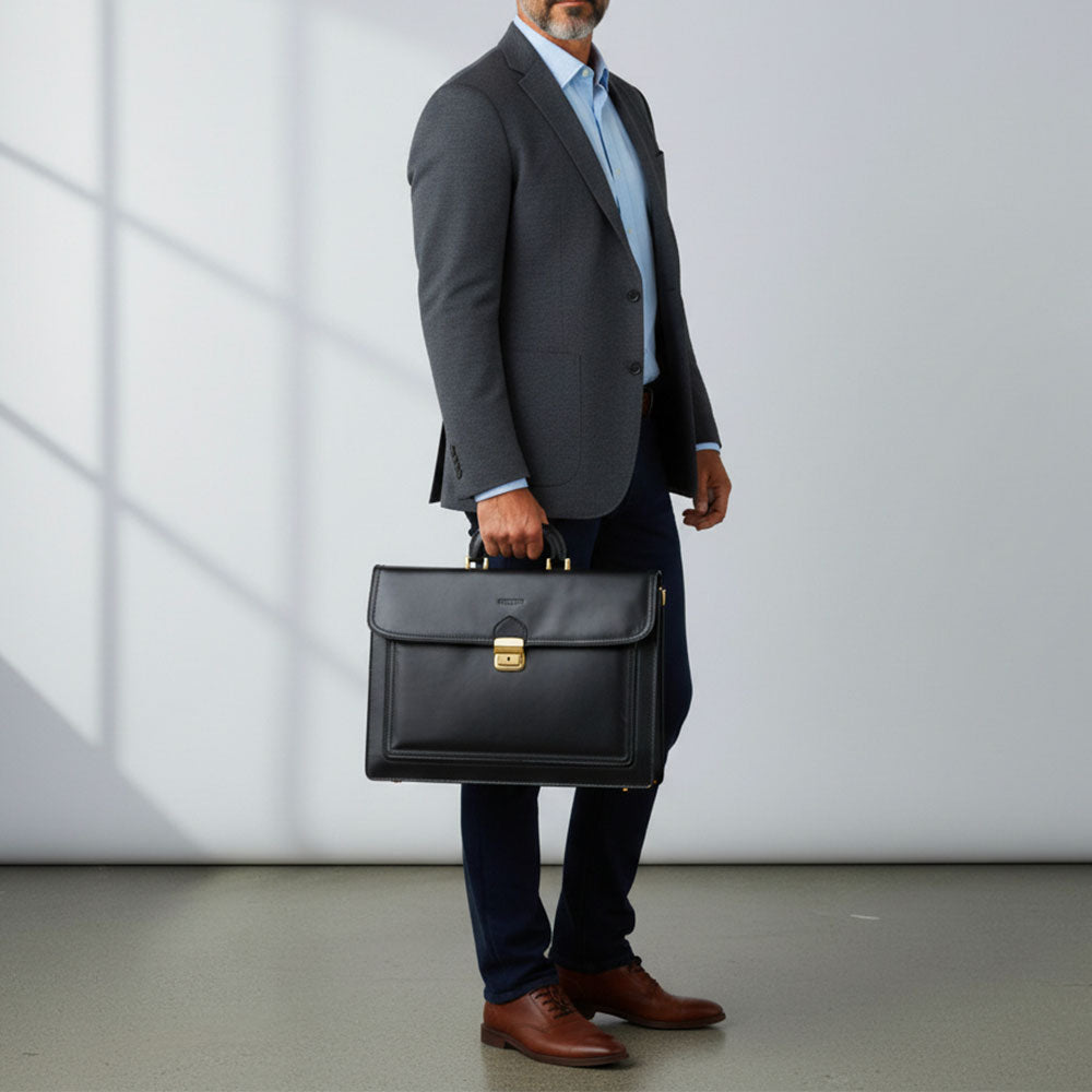 Cartella in Pelle Nera VIAVERDI Made in Italy - 3 Soffietti Pc 15.6