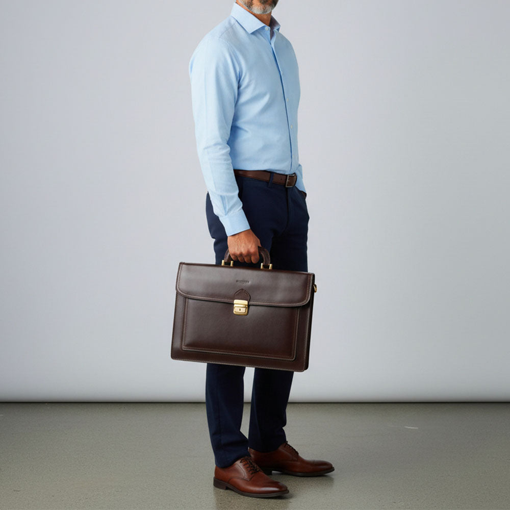 Cartella in Pelle Testa di Moro VIAVERDI Made in Italy - 3 Soffietti Pc 15.6