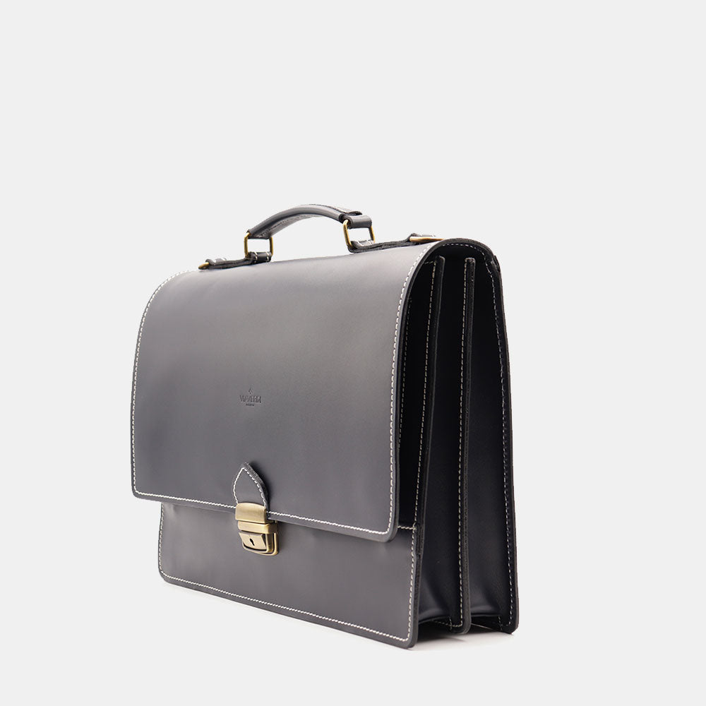 VIAVERDI Blue Leather Briefcase Made in Italy - 2 Gussets for 15.6" Laptops