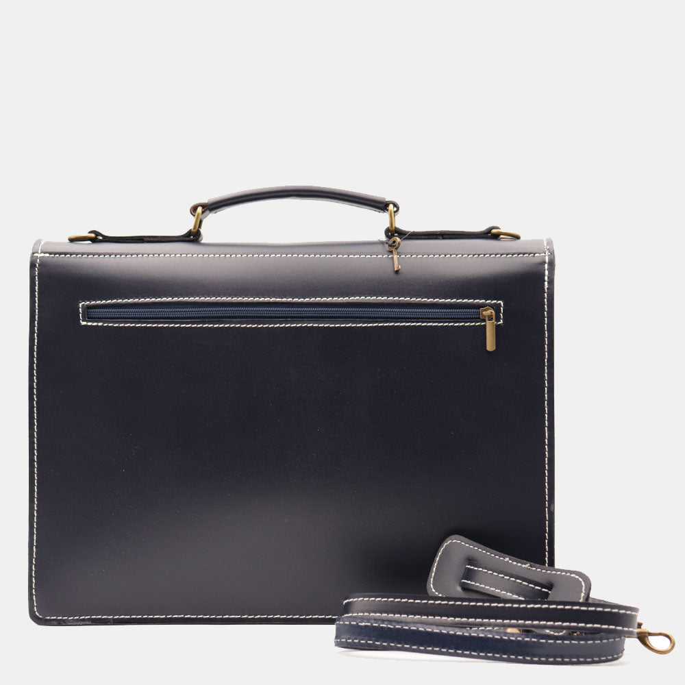 VIAVERDI Blue Leather Briefcase Made in Italy - 2 Gussets for 15.6" Laptops