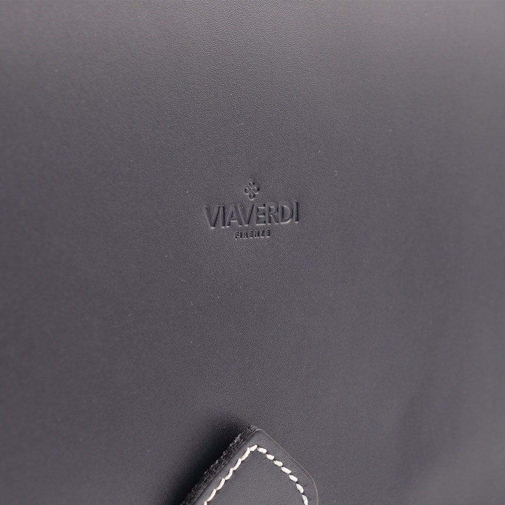 VIAVERDI Blue Leather Briefcase Made in Italy - 2 Gussets for 15.6" Laptops