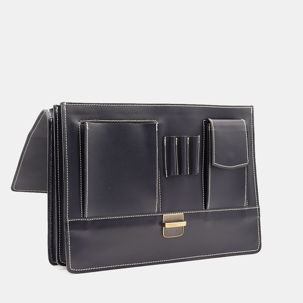 VIAVERDI Blue Leather Briefcase Made in Italy - 2 Gussets for 15.6" Laptops