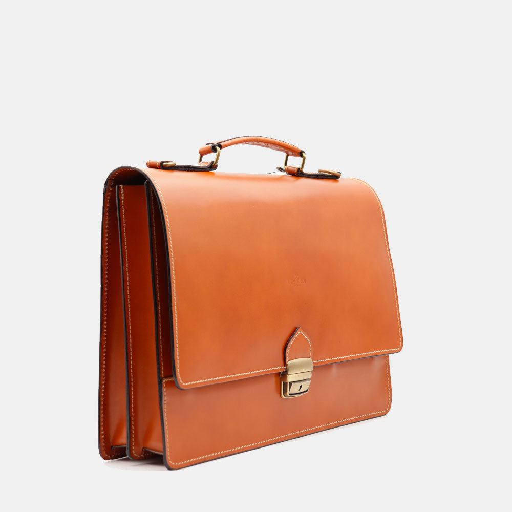 Cartella in Pelle color Cuoio VIAVERDI Made in Italy - 2 Soffietti porta Pc 15.6