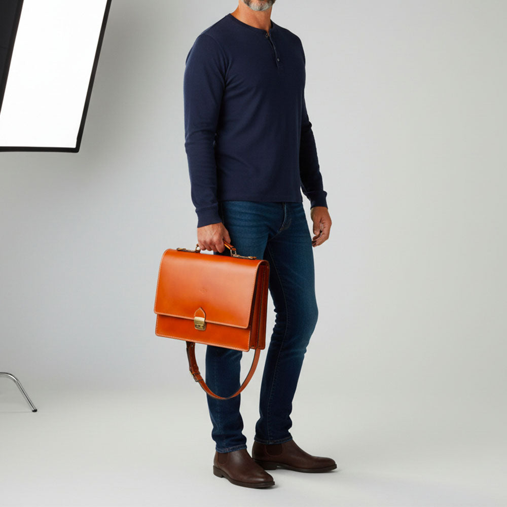 Cartella in Pelle color Cuoio VIAVERDI Made in Italy - 2 Soffietti porta Pc 15.6