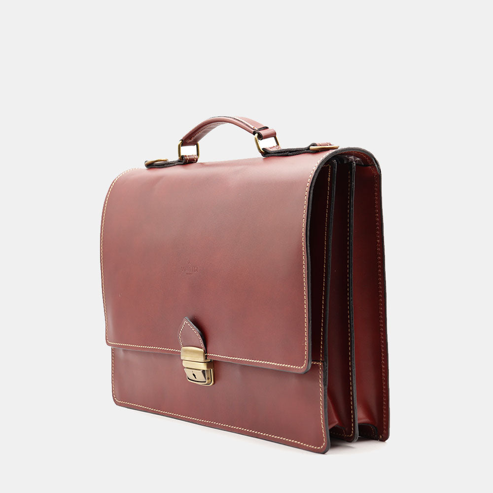VIAVERDI Brown Leather Briefcase Made in Italy - 2 Gussets for 15.6" Laptops
