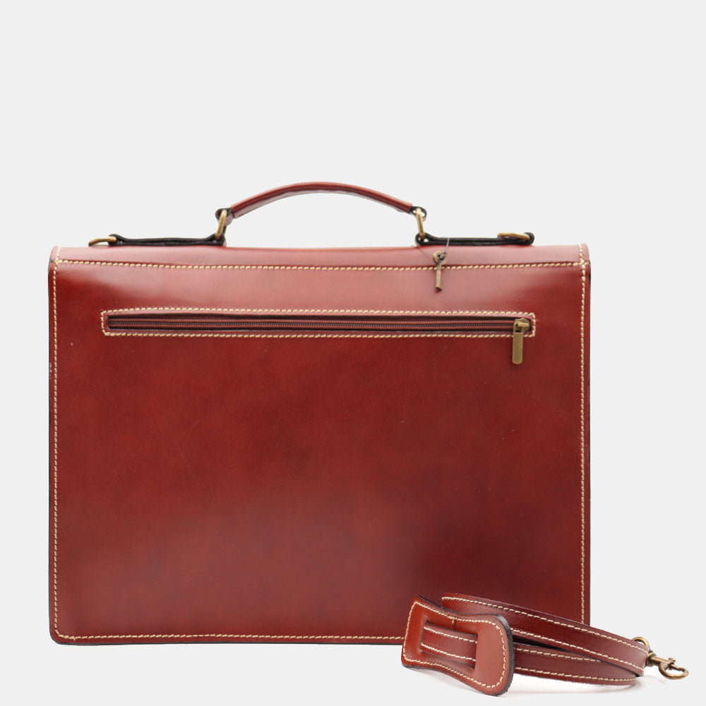 VIAVERDI Brown Leather Briefcase Made in Italy - 2 Gussets for 15.6" Laptops