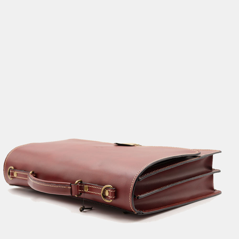 VIAVERDI Brown Leather Briefcase Made in Italy - 2 Gussets for 15.6" Laptops