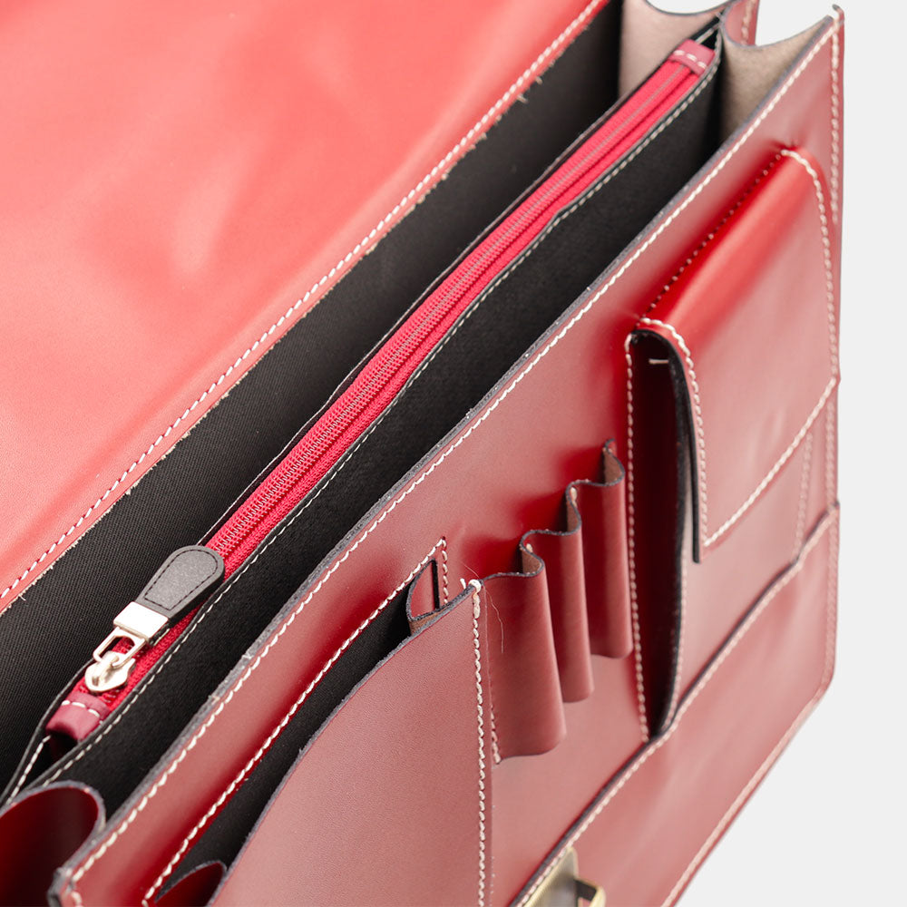 Cartella in Pelle Rossa VIAVERDI Made in Italy - 2 Soffietti porta Pc 15.6