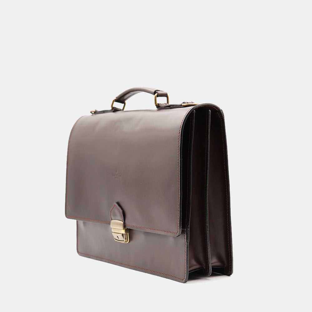 VIAVERDI Dark Brown Leather Briefcase Made in Italy - 2 Gussets for 15.6" Laptops