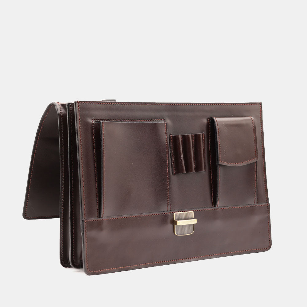 VIAVERDI Dark Brown Leather Briefcase Made in Italy - 2 Gussets for 15.6" Laptops
