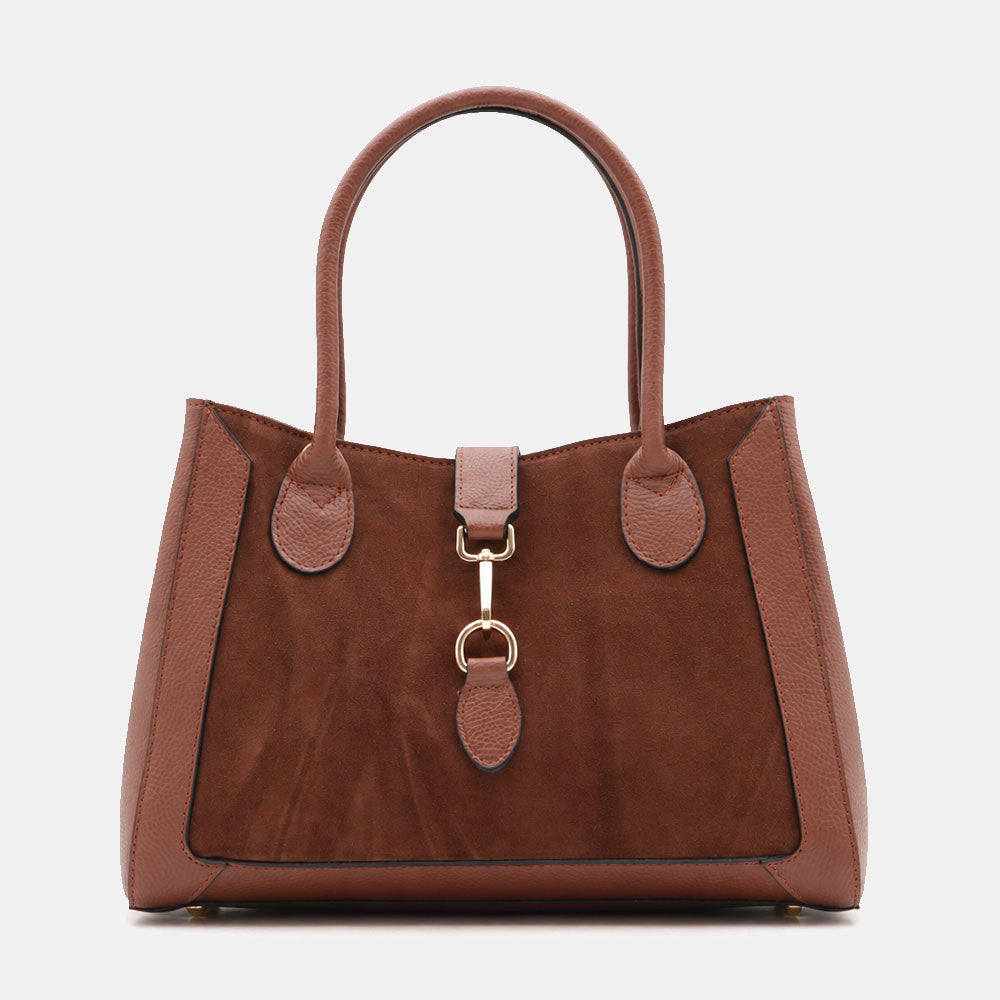 Borsa a Spalla VIAVERDI in Pelle e Camoscio Marrone Made in Italy linea Certaldo