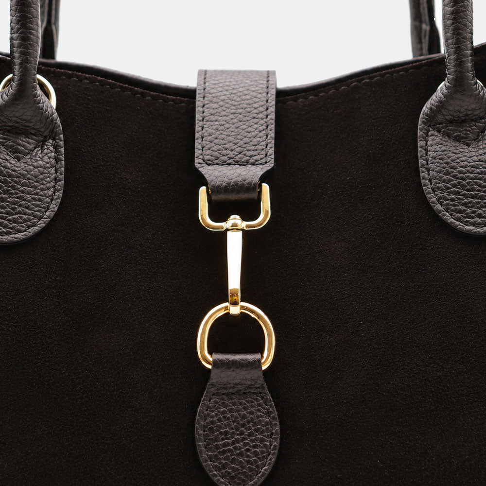 Borsa a Spalla VIAVERDI in Pelle e Camoscio Nera Made in Italy linea Certaldo