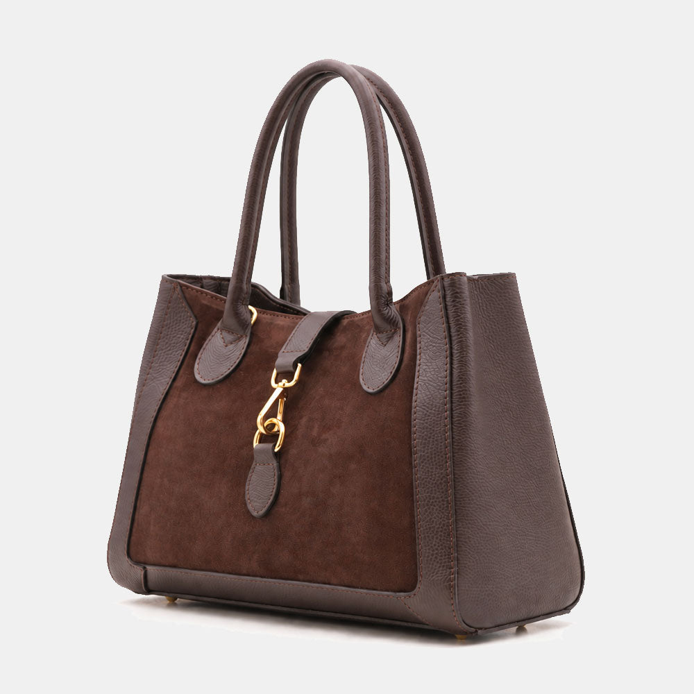 Borsa a Spalla VIAVERDI in Pelle e Camoscio Testa di Moro Made in Italy linea Certaldo
