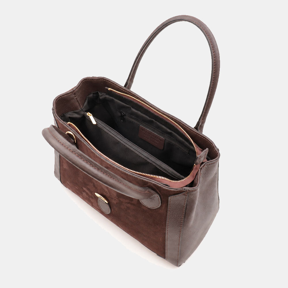Borsa a Spalla VIAVERDI in Pelle e Camoscio Testa di Moro Made in Italy linea Certaldo
