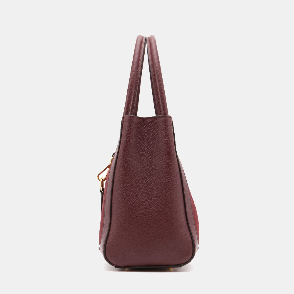 Borsa a Spalla VIAVERDI in Pelle e Camoscio Bordeaux Made in Italy linea Certaldo