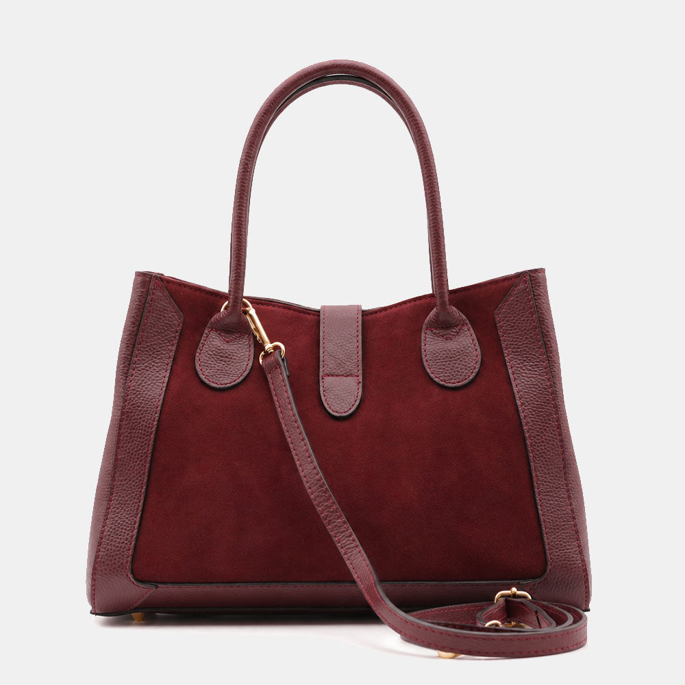 Borsa a Spalla VIAVERDI in Pelle e Camoscio Bordeaux Made in Italy linea Certaldo
