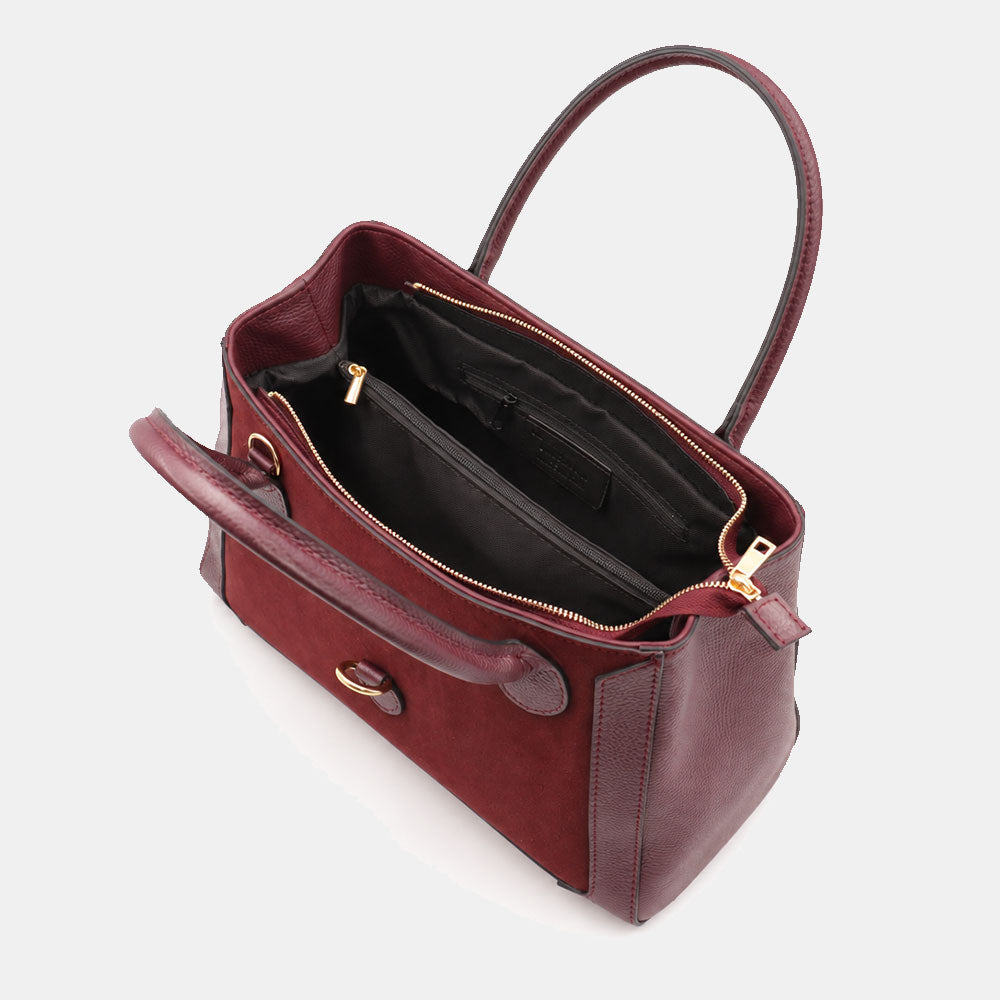 Borsa a Spalla VIAVERDI in Pelle e Camoscio Bordeaux Made in Italy linea Certaldo