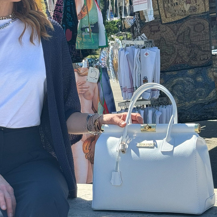 Borsa a Mano con Tracolla VIAVERDI in Pelle Arancione Made in Italy