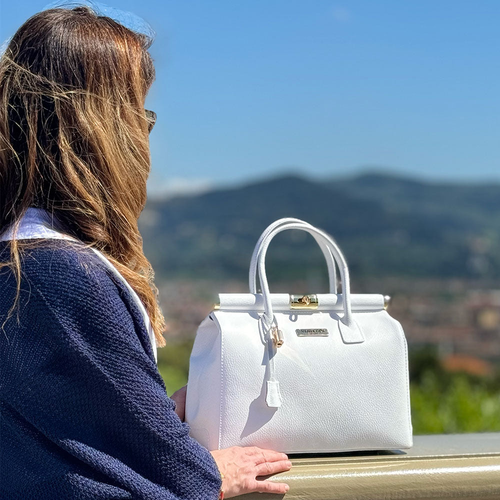 Borsa a Mano con Tracolla VIAVERDI in Pelle Arancione Made in Italy