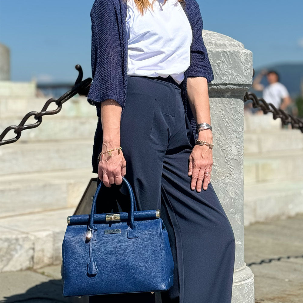 Borsa a Mano con Tracolla VIAVERDI in Pelle Bianca Made in Italy