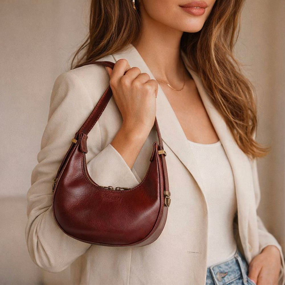 Borsa Piccola a Mano VIAVERDI in Pelle Marrone Made in Italy linea Firenze