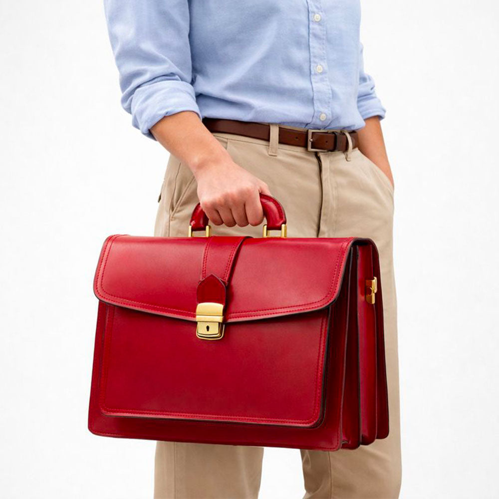 Cartella in Pelle Rossa VIAVERDI Made in Italy - 3 Soffietti Pc 15.6