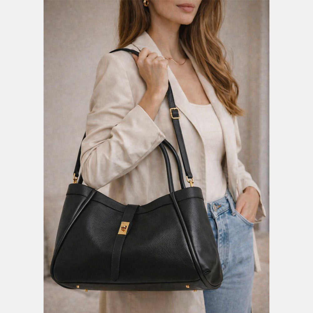 Borsa Donna a Spalla VIAVERDI in Pelle Nera Made in Italy linea Cortona