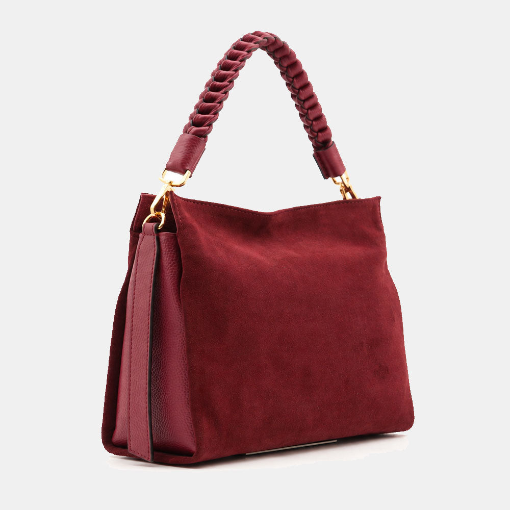 Borsa a Spalla in Camoscio e Pelle Bordeaux VIAVERDI Made in Italy linea Monteriggioni