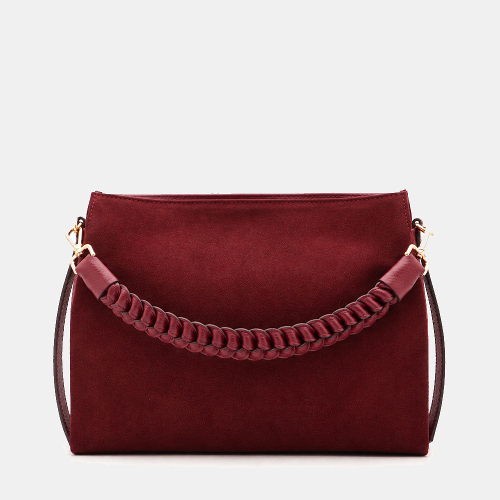 Borsa a Spalla in Camoscio e Pelle Bordeaux VIAVERDI Made in Italy linea Monteriggioni