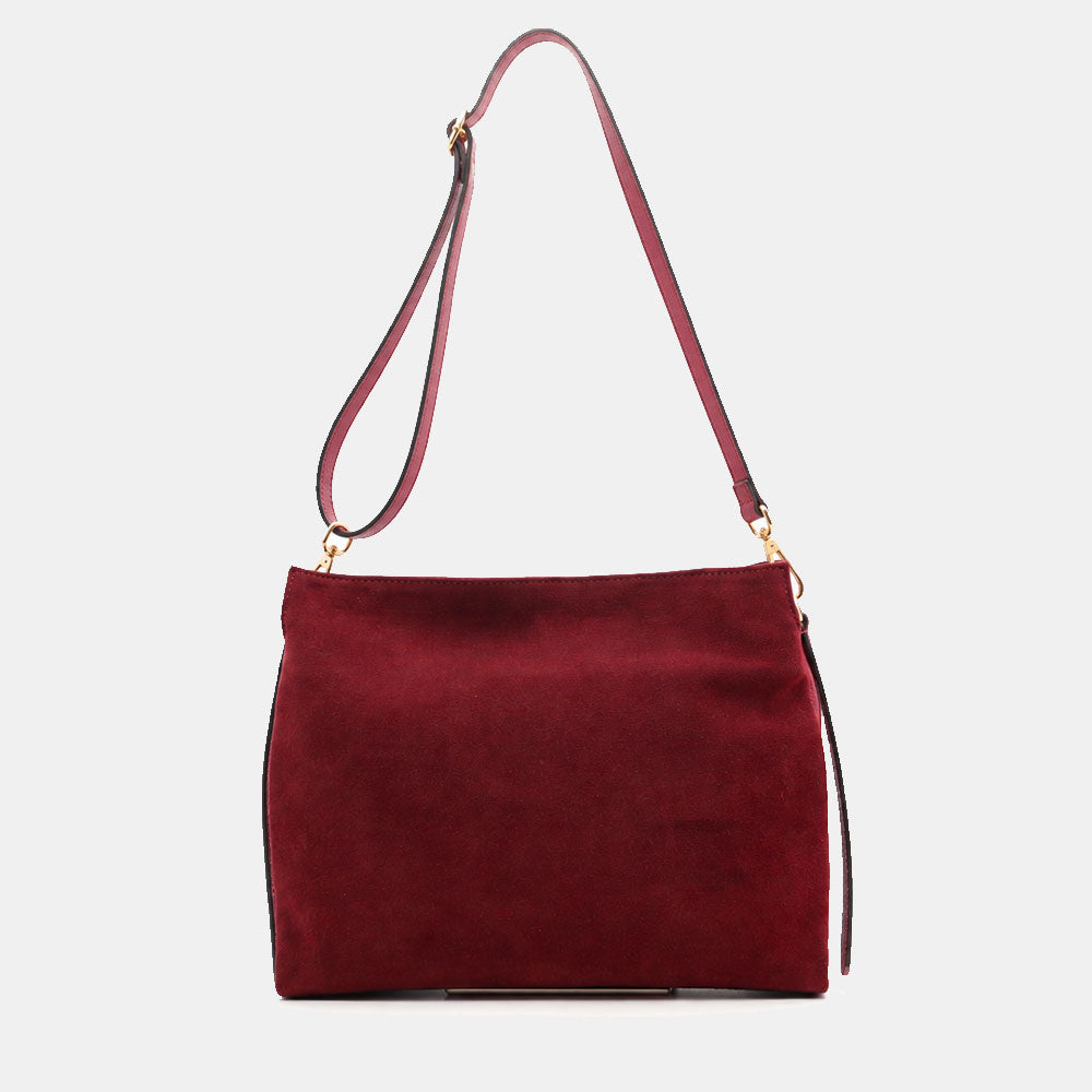 Borsa a Spalla in Camoscio e Pelle Bordeaux VIAVERDI Made in Italy linea Monteriggioni