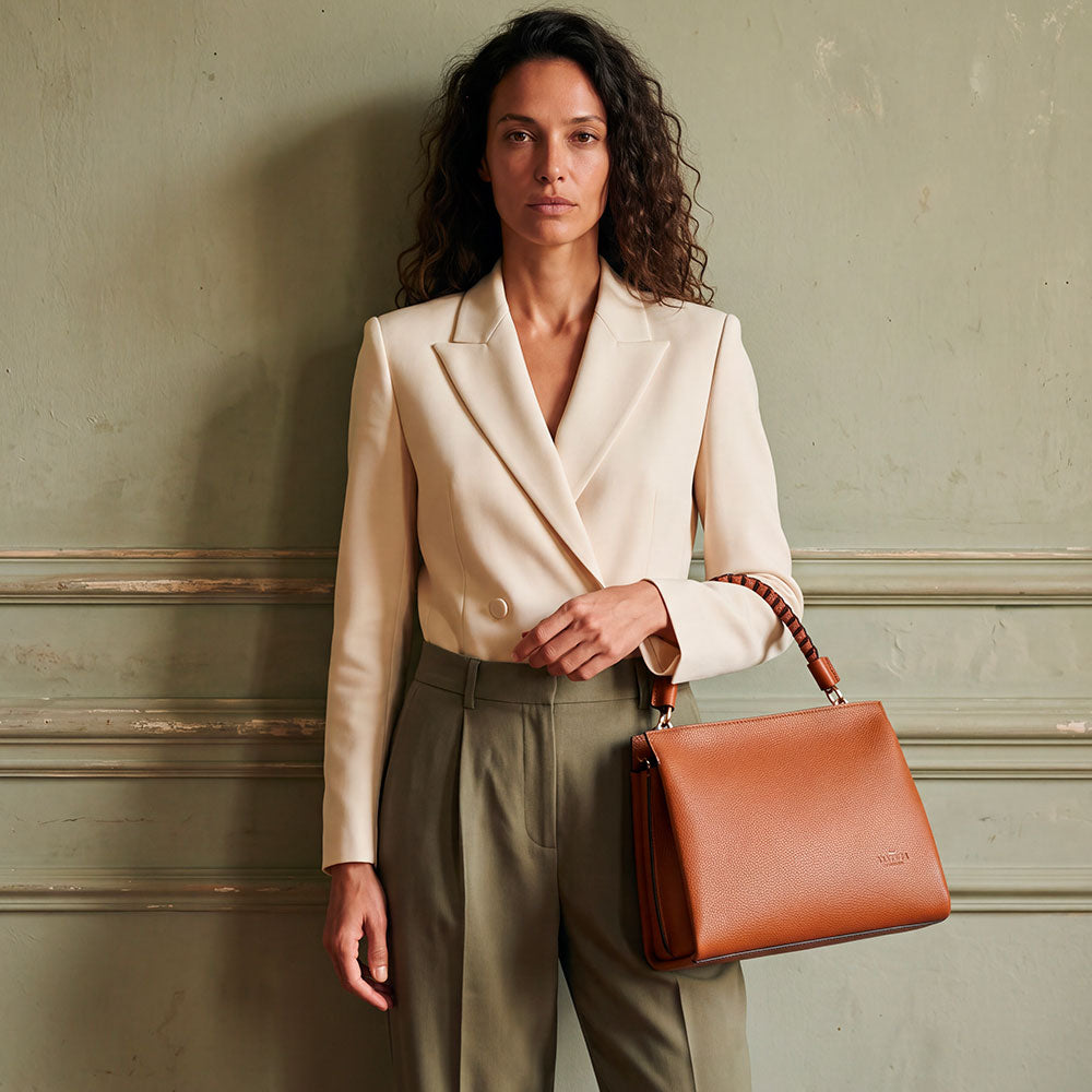 Borsa a Spalla in Pelle Marrone VIAVERDI Made in Italy linea Monteriggioni