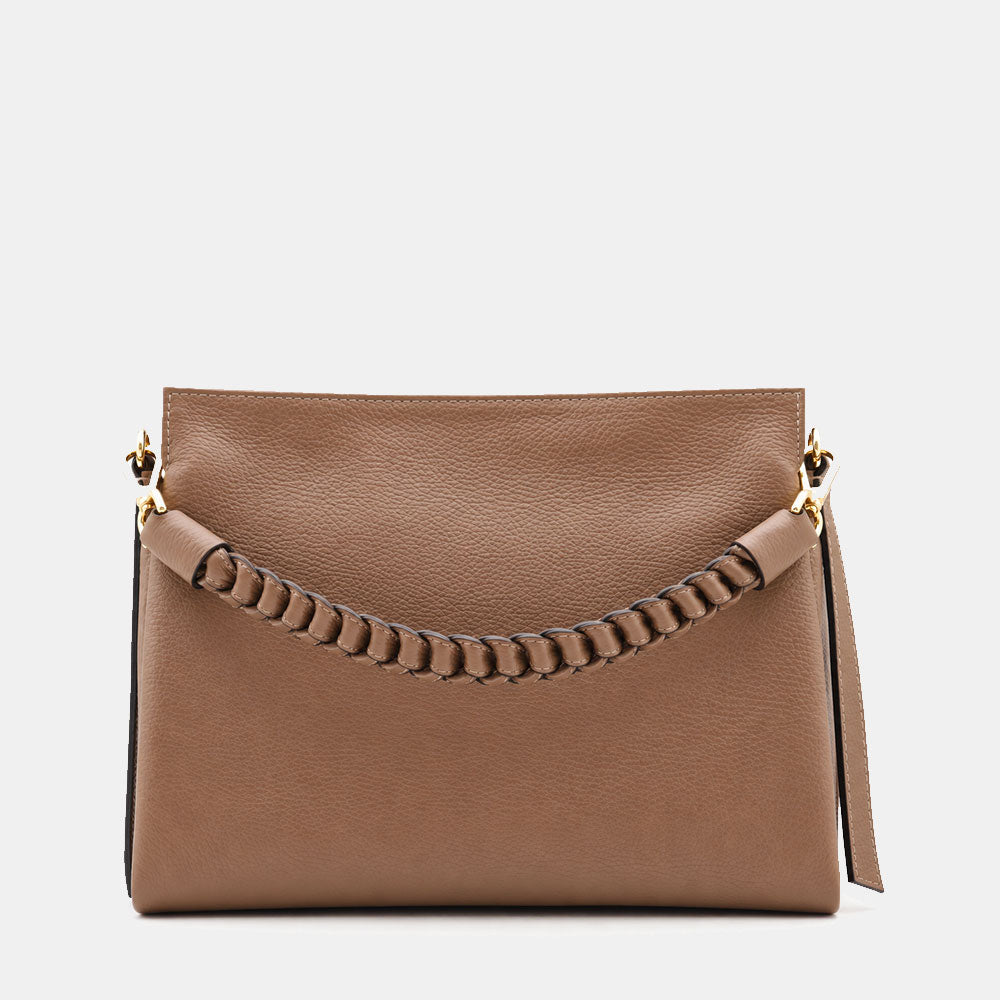 Borsa a Spalla in Pelle Taupe VIAVERDI Made in Italy linea Monteriggioni