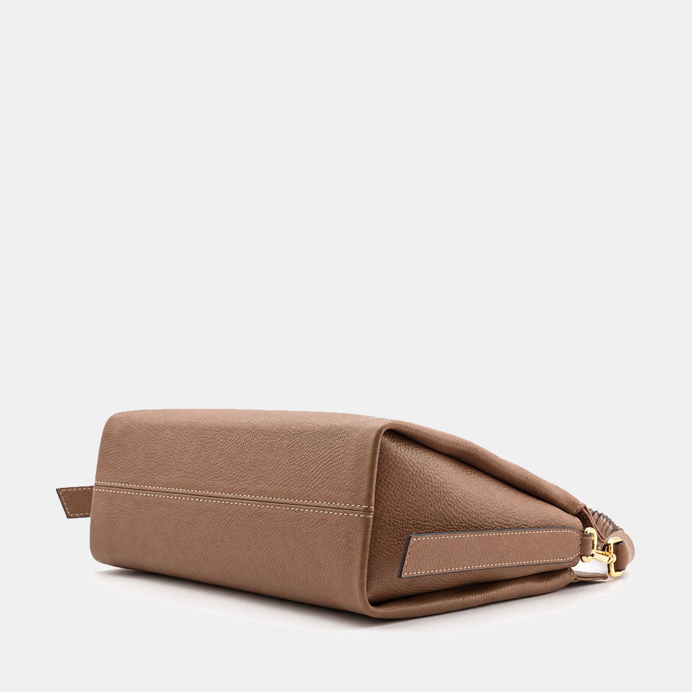 Borsa a Spalla in Pelle Taupe VIAVERDI Made in Italy linea Monteriggioni