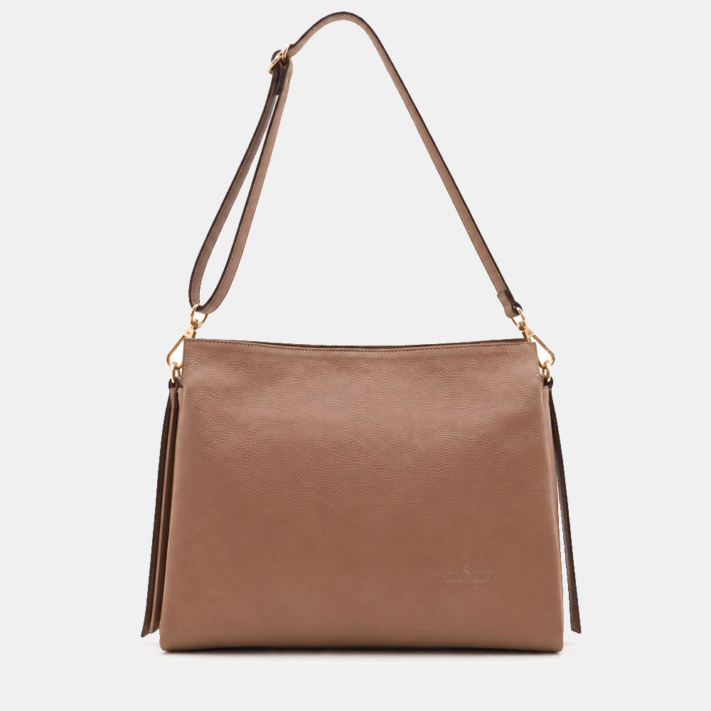 Borsa a Spalla in Pelle Taupe VIAVERDI Made in Italy linea Monteriggioni
