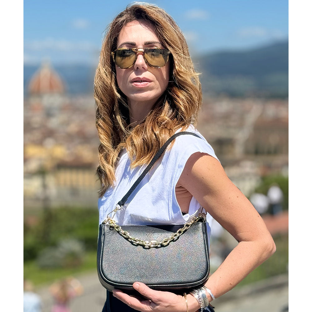 Borsa a Spalla in Pelle Bianca con Tracolla VIAVERDI Made in Italy