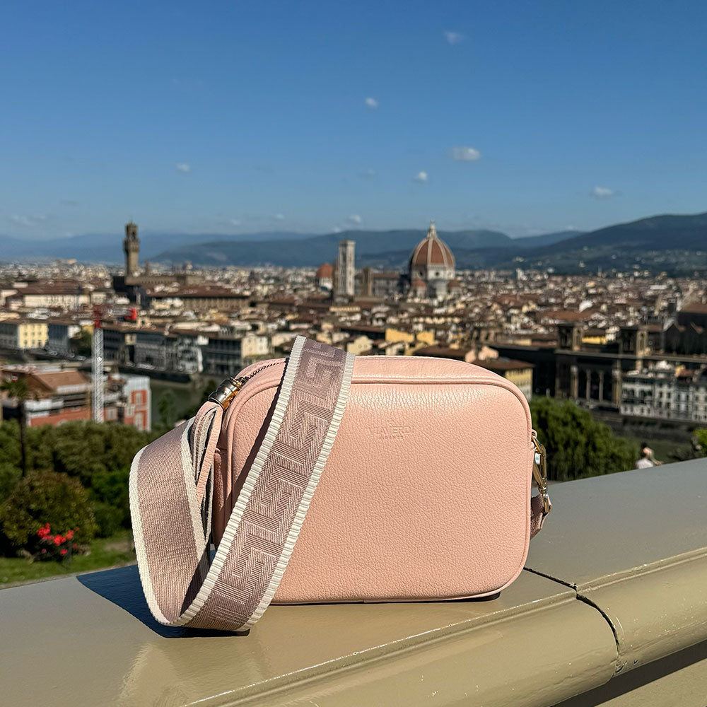 Borsa Camera Bag Media in Pelle Pesca con Tracolla VIAVERDI Made in Italy