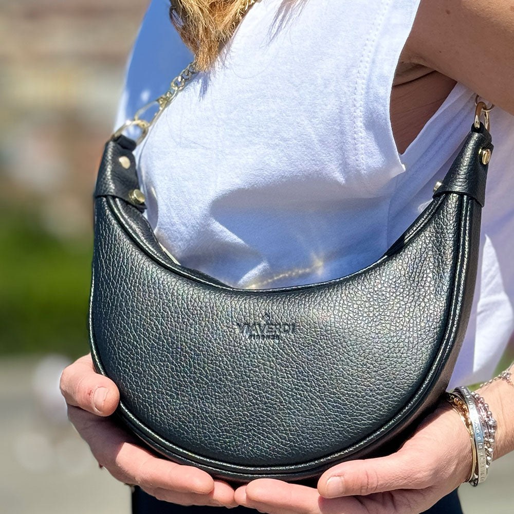 Borsa a Tracolla in Pelle Nera VIAVERDI Made in Italy