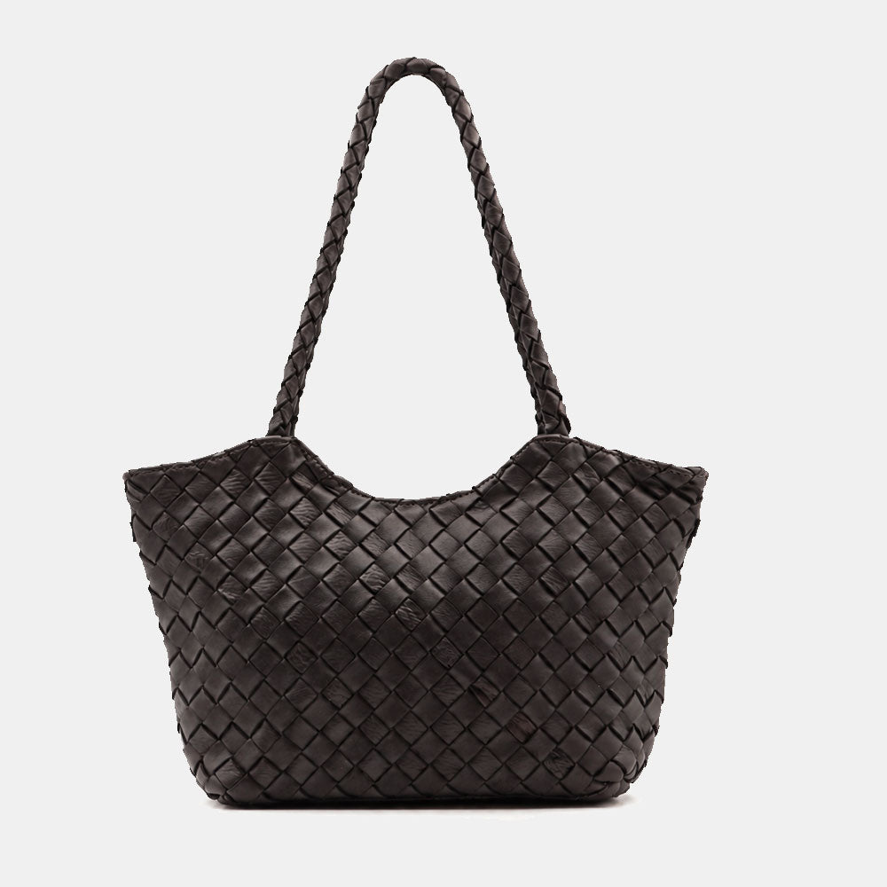 Borsa a Spalla VIAVERDI in Pelle Intrecciata Nera Made in Italy linea Tuscany