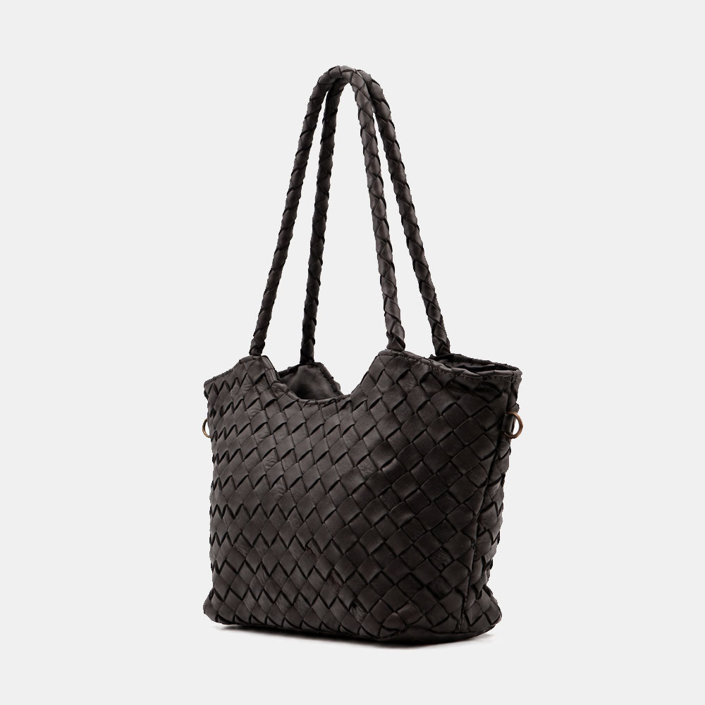 Borsa a Spalla VIAVERDI in Pelle Intrecciata Nera Made in Italy linea Tuscany