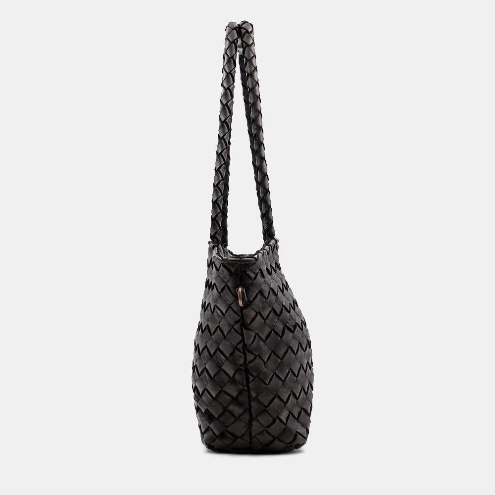Borsa a Spalla VIAVERDI in Pelle Intrecciata Nera Made in Italy linea Tuscany